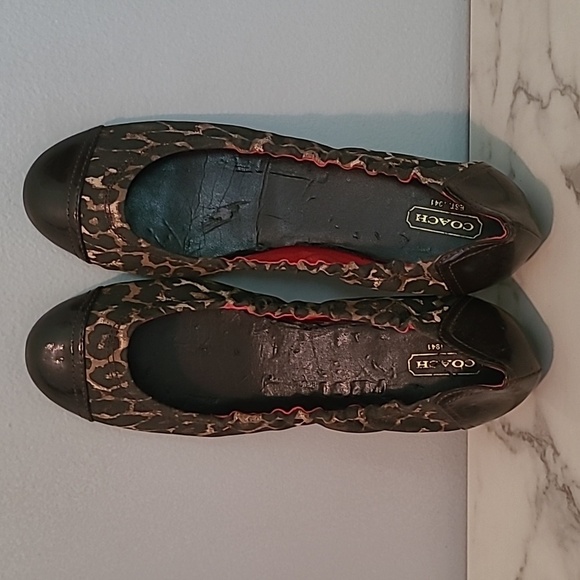 Coach Callie Leopard Print Brown Patent Leather Ballet Flats Shoes Slippers 10B - Picture 7 of 11